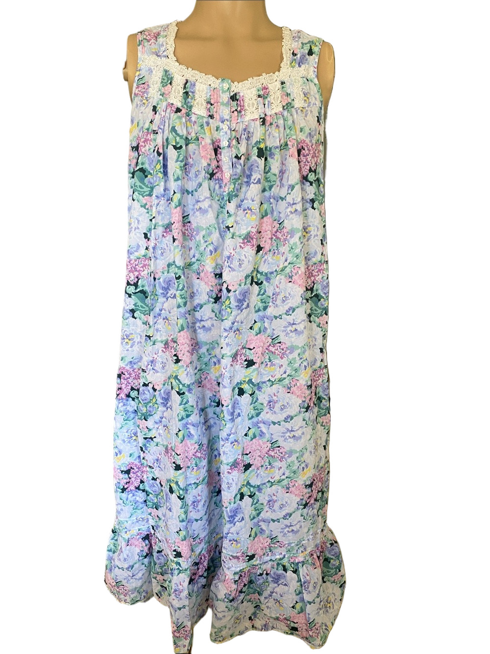 Eileen West Pastel Floral Cotton Nightgown - Blue, Pink, Green
